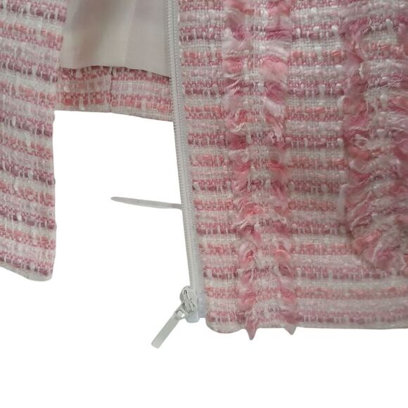 Apostrophe Pink Tweed Blazer Fringe Zipper Front Open Design Pockets Crop Size 6 - Picture 8 of 8